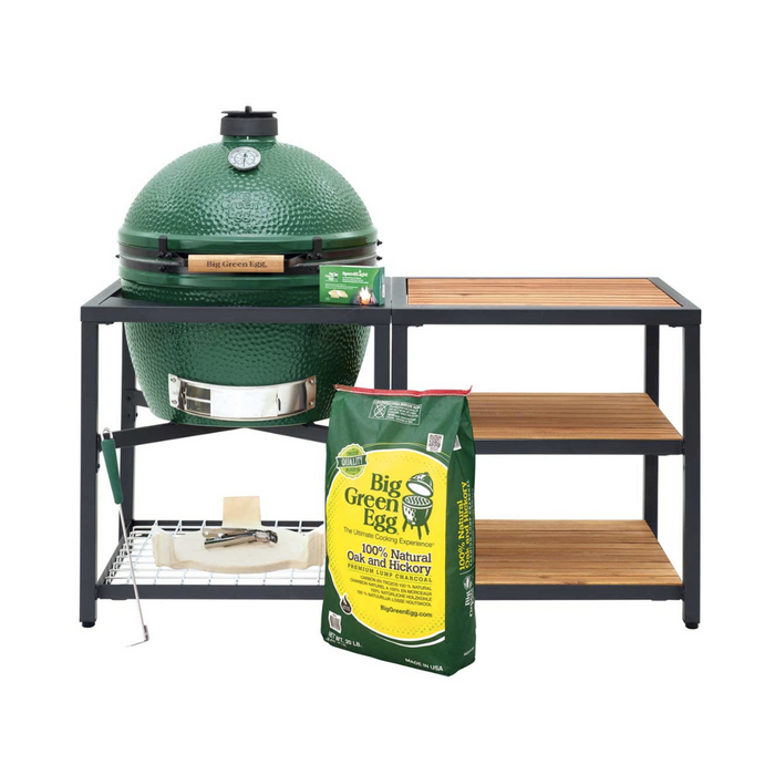 Big Green Egg XLarge Charcoal Grill in Modular Nest with Expansion & 3 Acacia Inserts Package