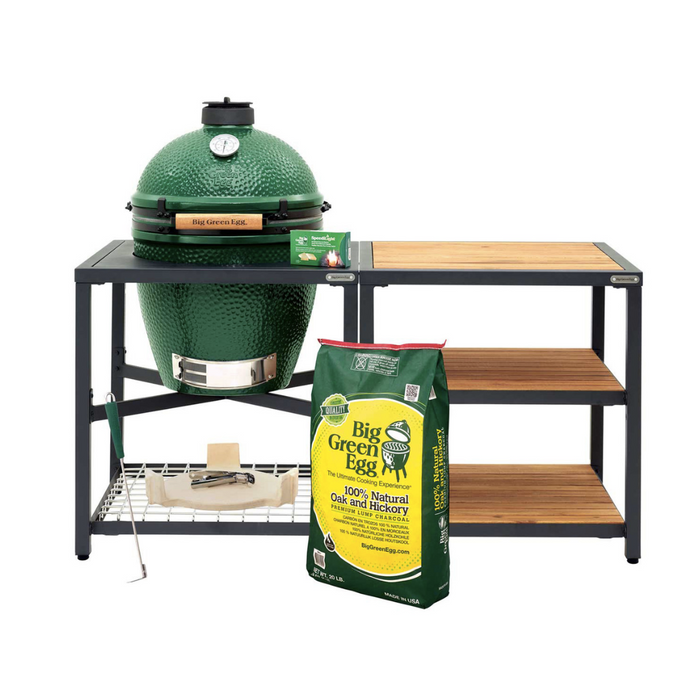 Big Green Egg Large Charcoal Grill in Modular Nest with Expansion & 3 Acacia Inserts Package